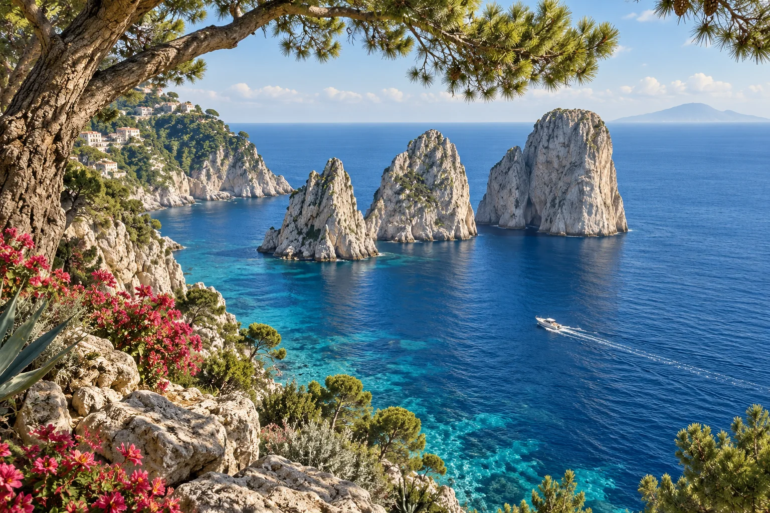 Illustration of Capri sea stacks above clear blue water
